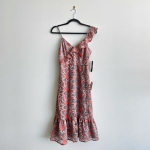 Lulus Fleur Allured gray and pink lace midi dress